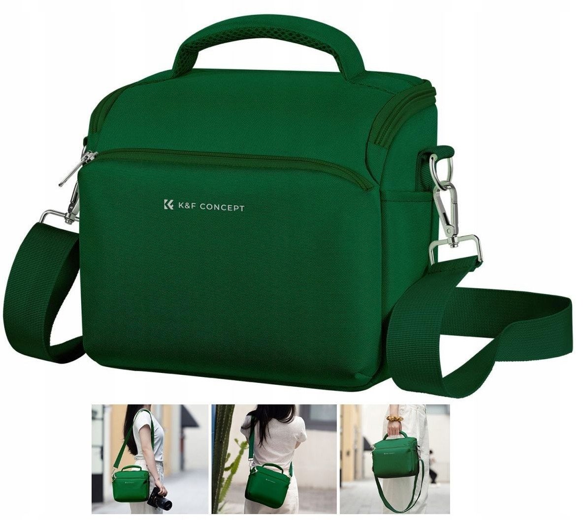 Çantë shpatulle për kamerë K&amp;F Concept Camera Sling Bag, me ndarje për lente, jeshile