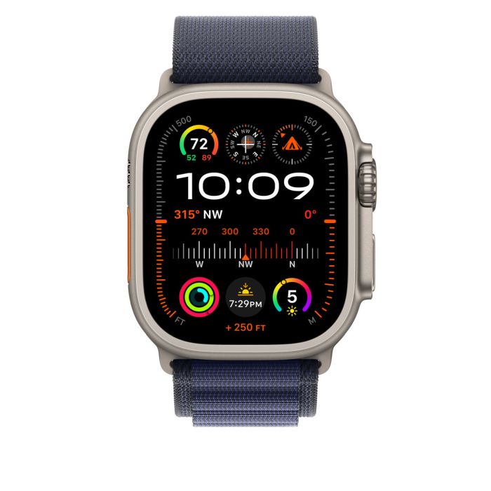 Apple Watch 49mm Loop, Navy Alpine Loop, Natural Titanium Finish, L