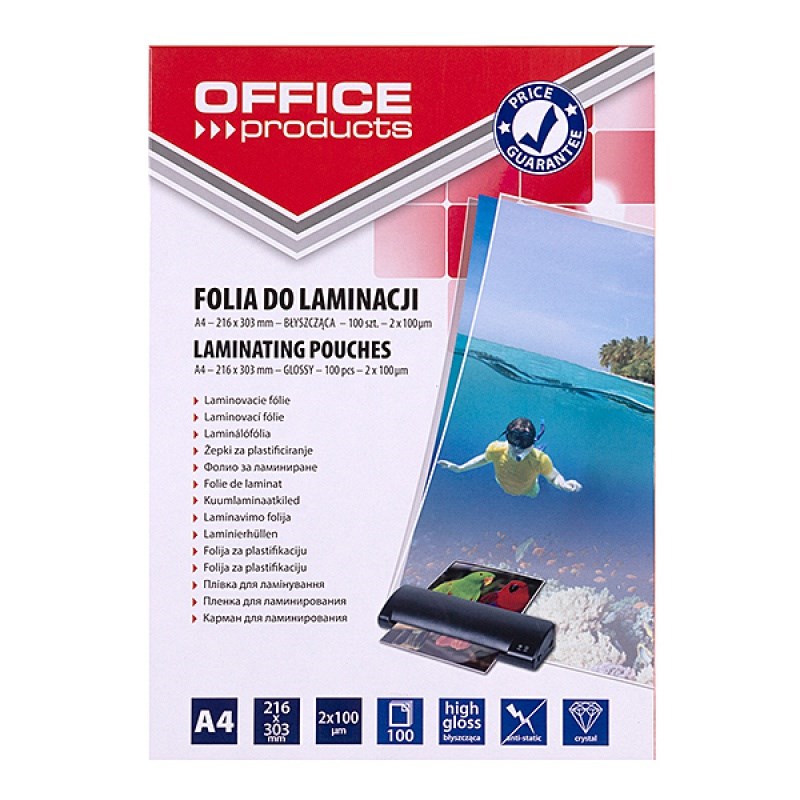 Xhepa laminimi OFFICE PRODUCTS A4, 2x100 mikron, 100 copë, transparent