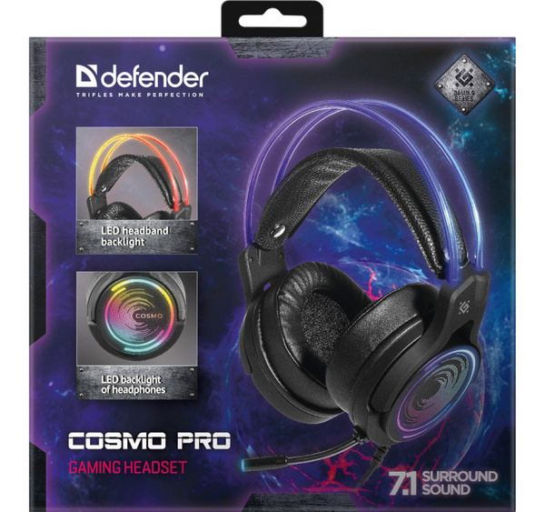 Kufje DEFENDER COSMO PRO 7.1, USB, 2.1m, RGB, të zeza