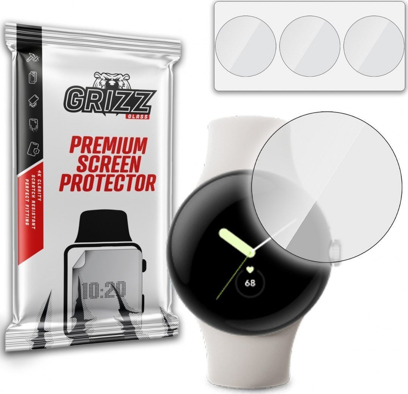 Mbrojtëse ekrani GrizzGlass Hydrogel Film për Google Pixel Watch, 3 copë, transparente