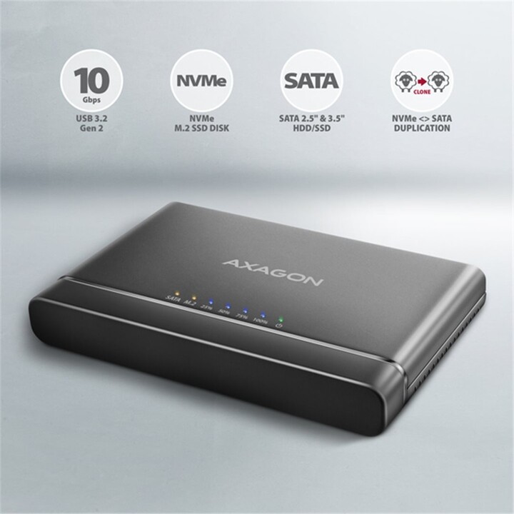 Docking station Axagon ADSA-CC USB-C 10Gbps - NVMe M.2 SSD & SATA 2.5"/3.5"