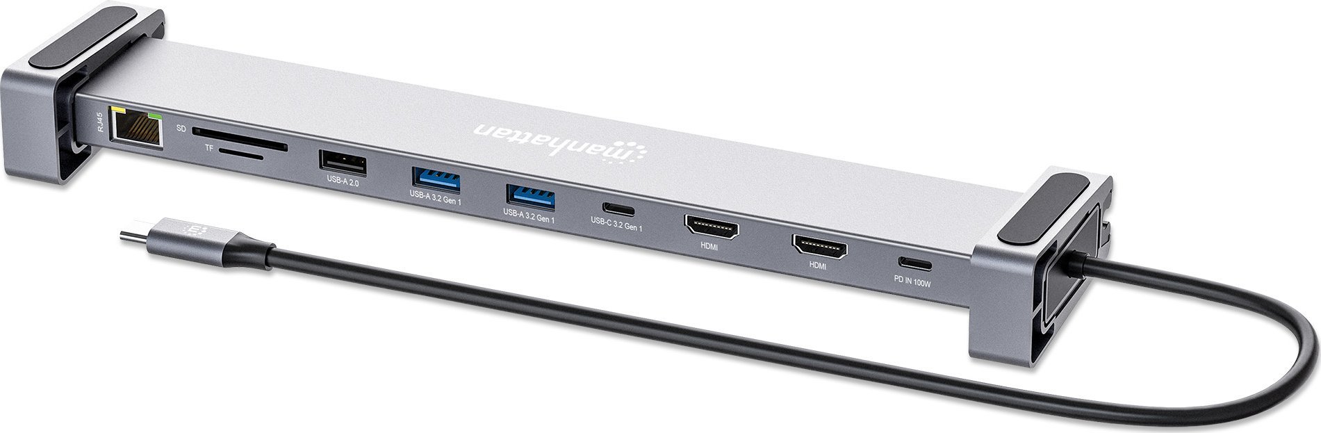 Dock USB C Manhattan 7 porta, 2x HDMI 4K 60Hz, Ethernet Gigabit, gri