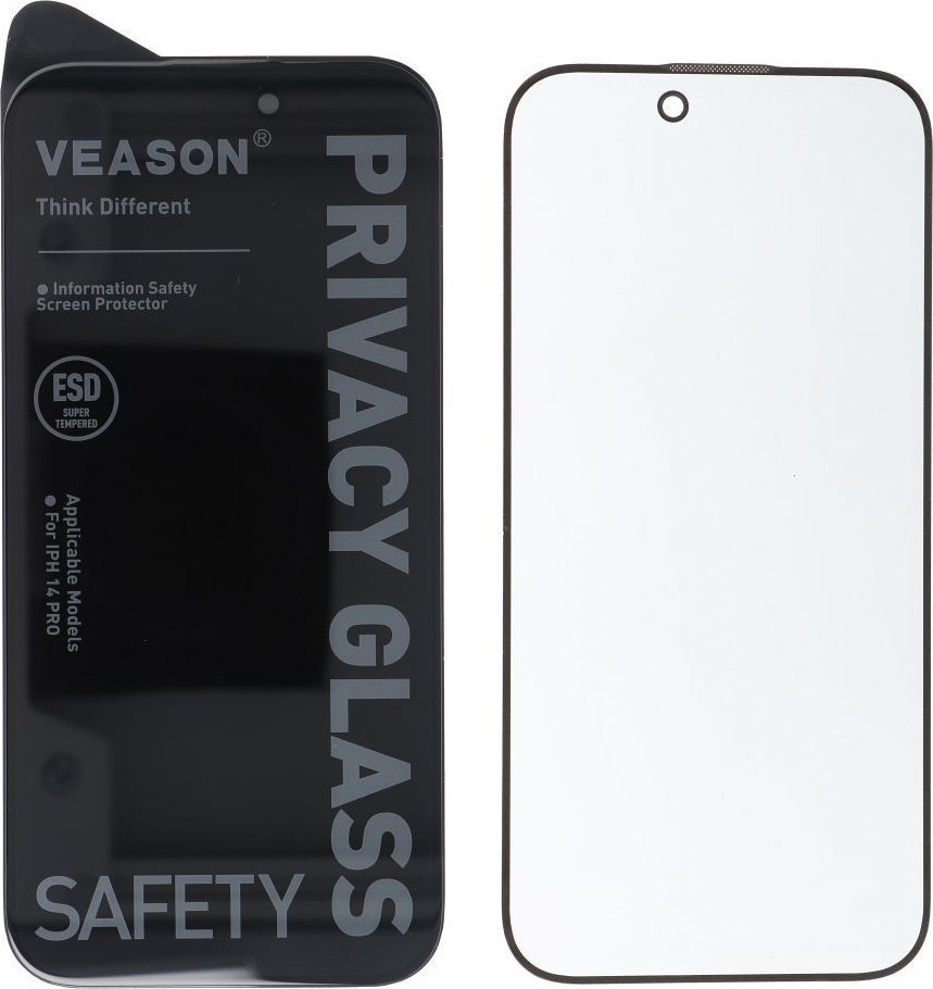 Mbrojtëse ekrani Veason 6D Pro Privacy për iPhone 15 Plus, xham i temperuar, e zezë