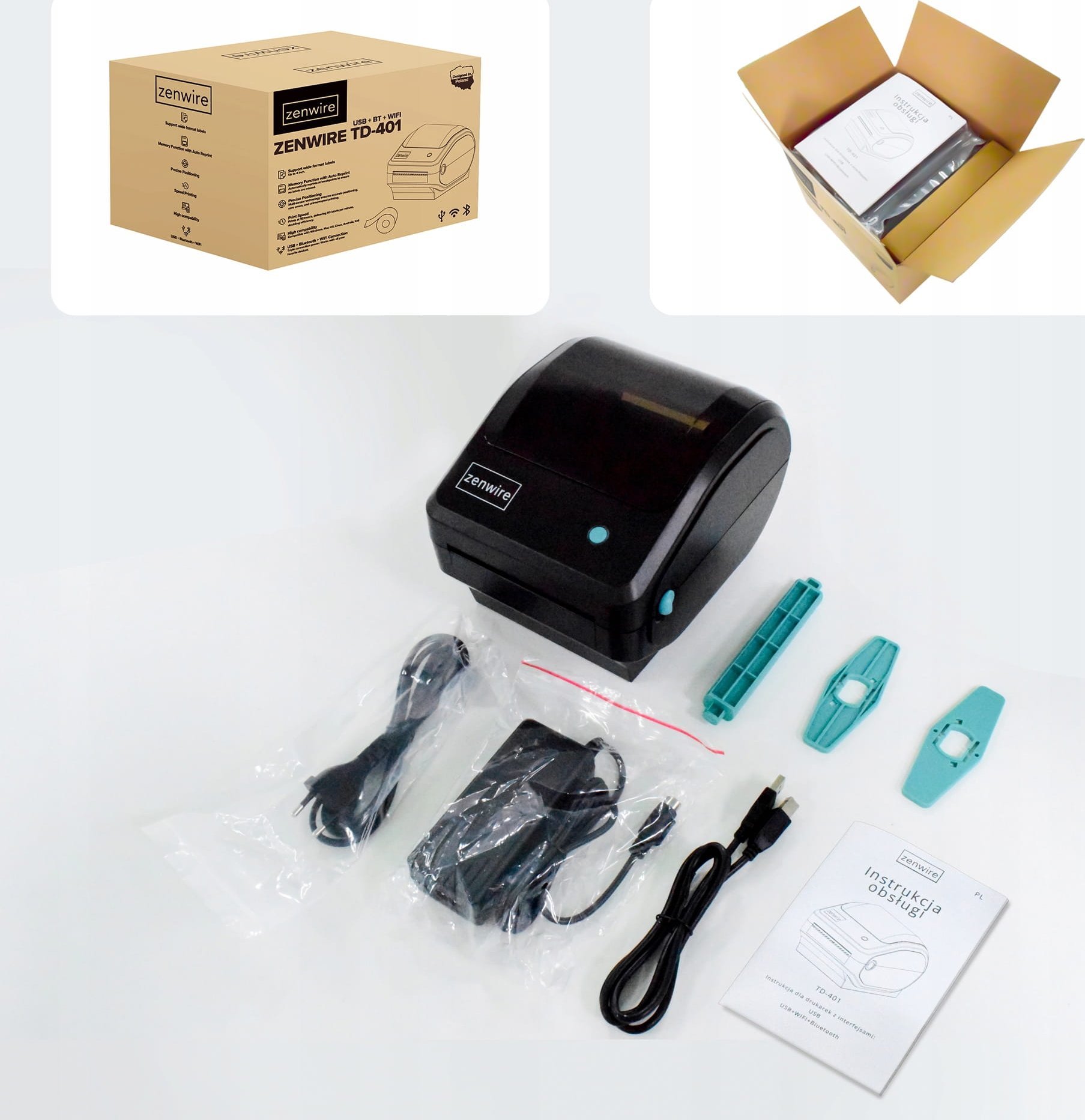 Printer termik etiketa Zenwire TD-401, WiFi Bluetooth USB, i bardhë