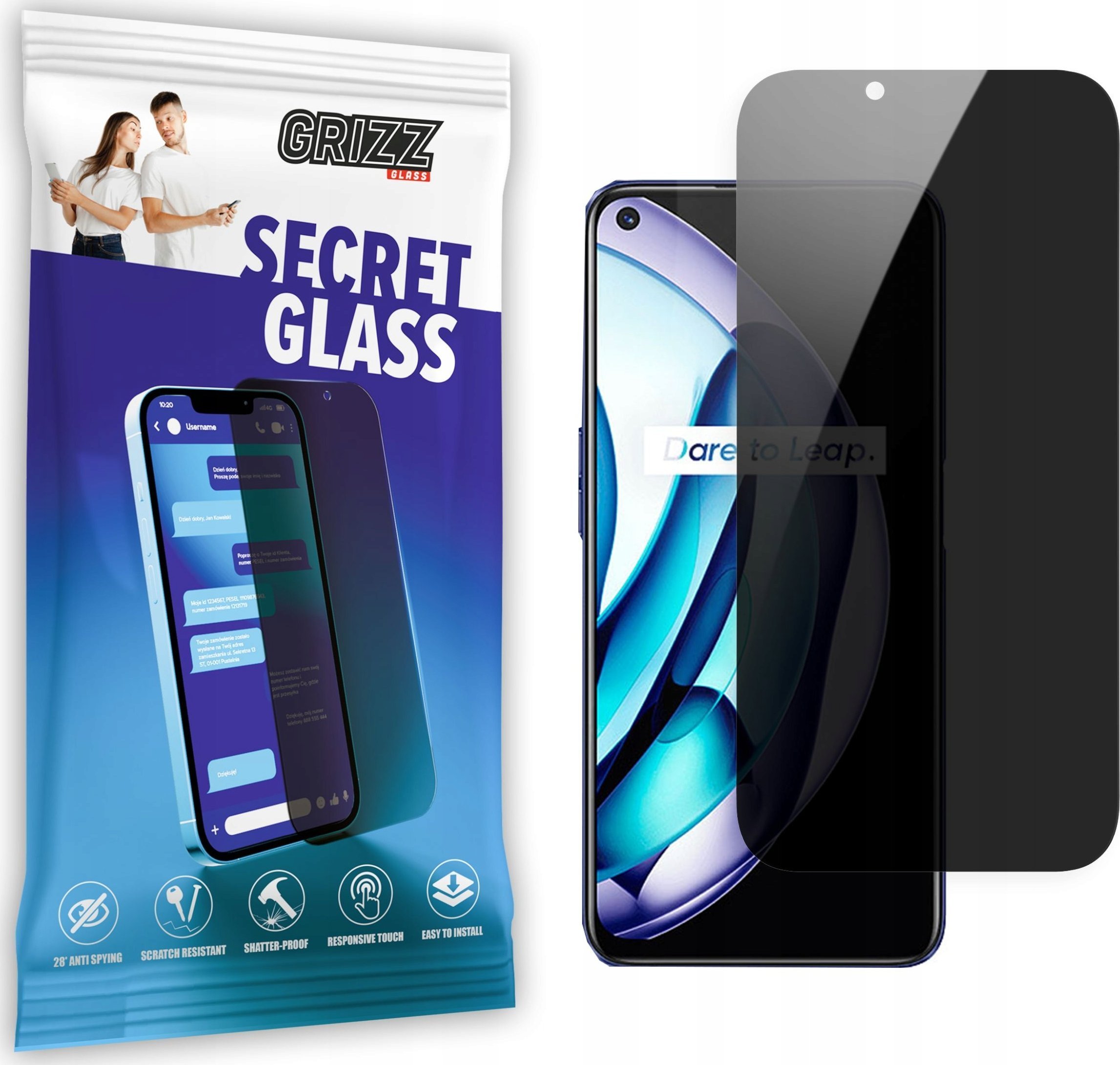 Mbrojtëse ekrani GrizzGlass Matte SecretGlass për Realme 8 4G, efekt privatësie, qelq i përforcuar, transparente