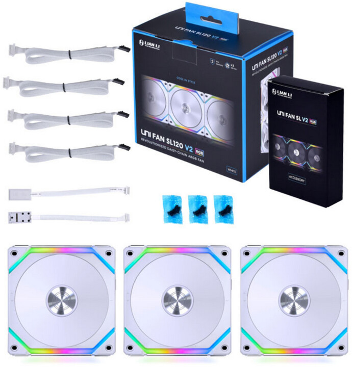Ventilatorë LIAN-LI UNI FAN SL120 V2 ARGB PWM, 120mm, 3 copë, të bardhë