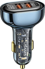 Karikues makine Usams US-CC158, 125W, 1x USB-C 2x USB-A, transparent blu