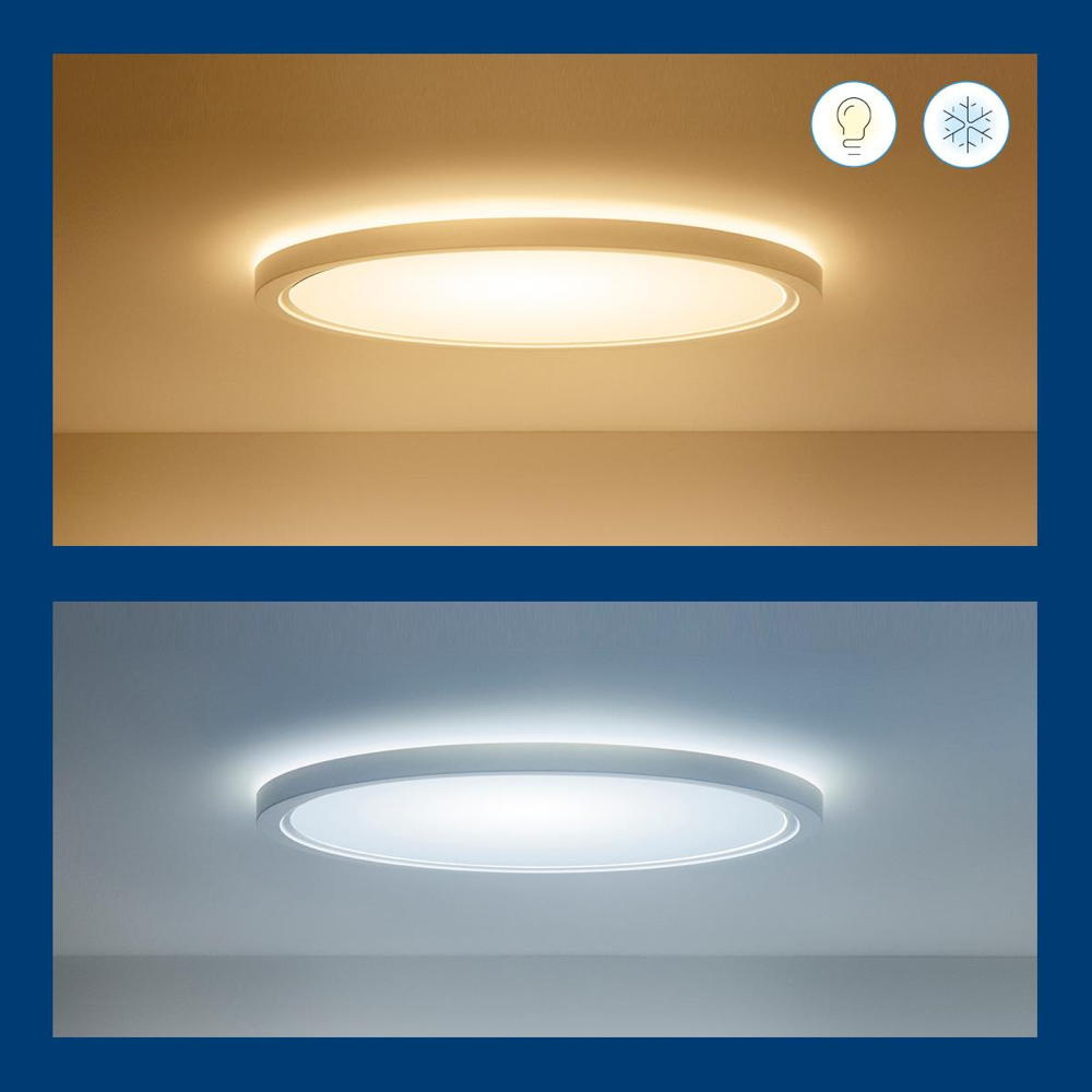 Plafonierë LED WiZ SuperSlim RGBW, Ø54 cm, smart, e bardhë