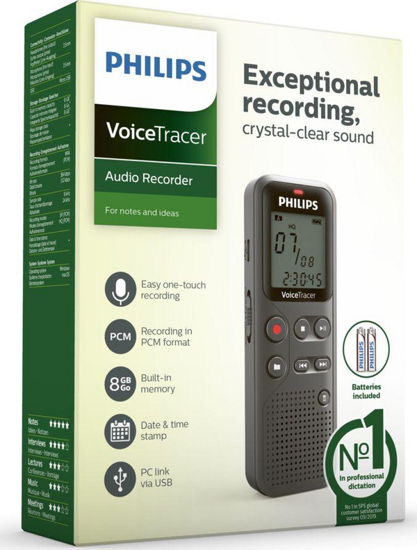 Regjistrues zëri Philips DVT1120, USB 2.0, dixhital, i argjendtë