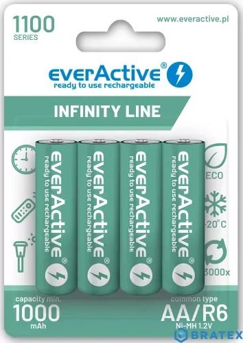 Bateri të rikarikueshme EverActive R6 AA INFINITY LINE, 1100 mAh, set 4 copë