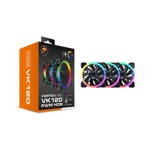 Ventilator PC Cougar Vortex ARGB PWM HDB 120mm, paketë 3 copë, i zi