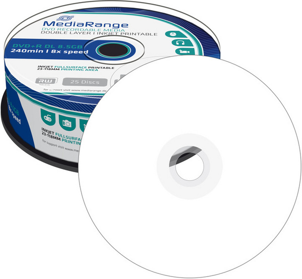 [OUTLET] Disqe MediaRange DVD+R 8,5GB DL 8x, Printable, 23 copë