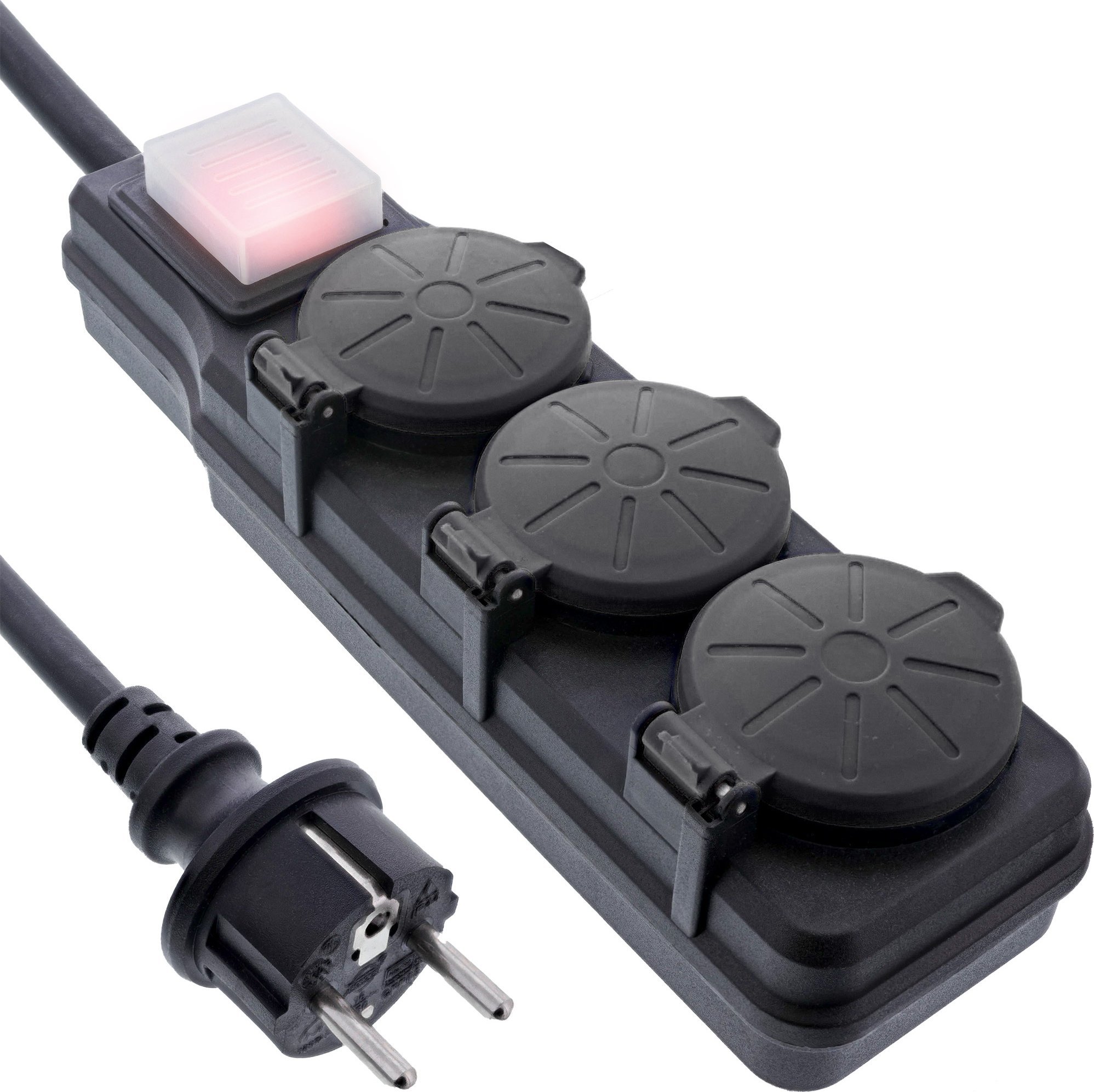 Shirit zgjatues InLine Outdoor, 3 presa Schuko, IP44, 10m, i zi