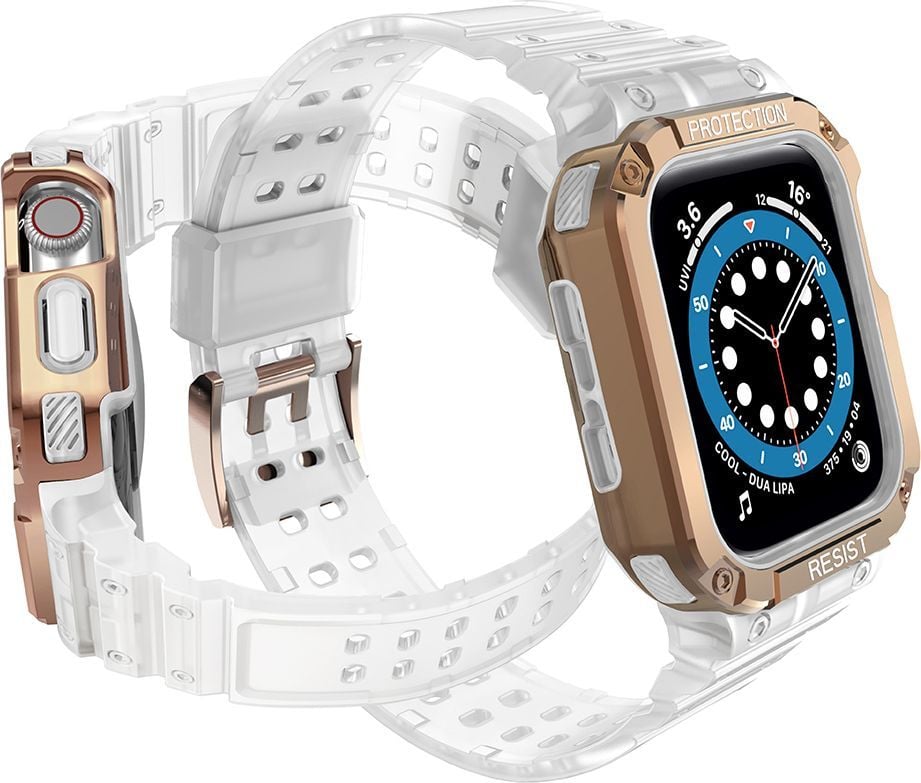 Rrip ore me kasë Hurtel Protect Strap Band për Apple Watch 7 6 5 4 3 2 SE, 45 44 42mm, rozë