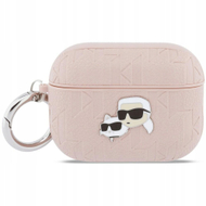 Mbulesë Karl Lagerfeld Monogram Karl & Choupette Head për AirPods Pro 3, lëkurë eko, rozë