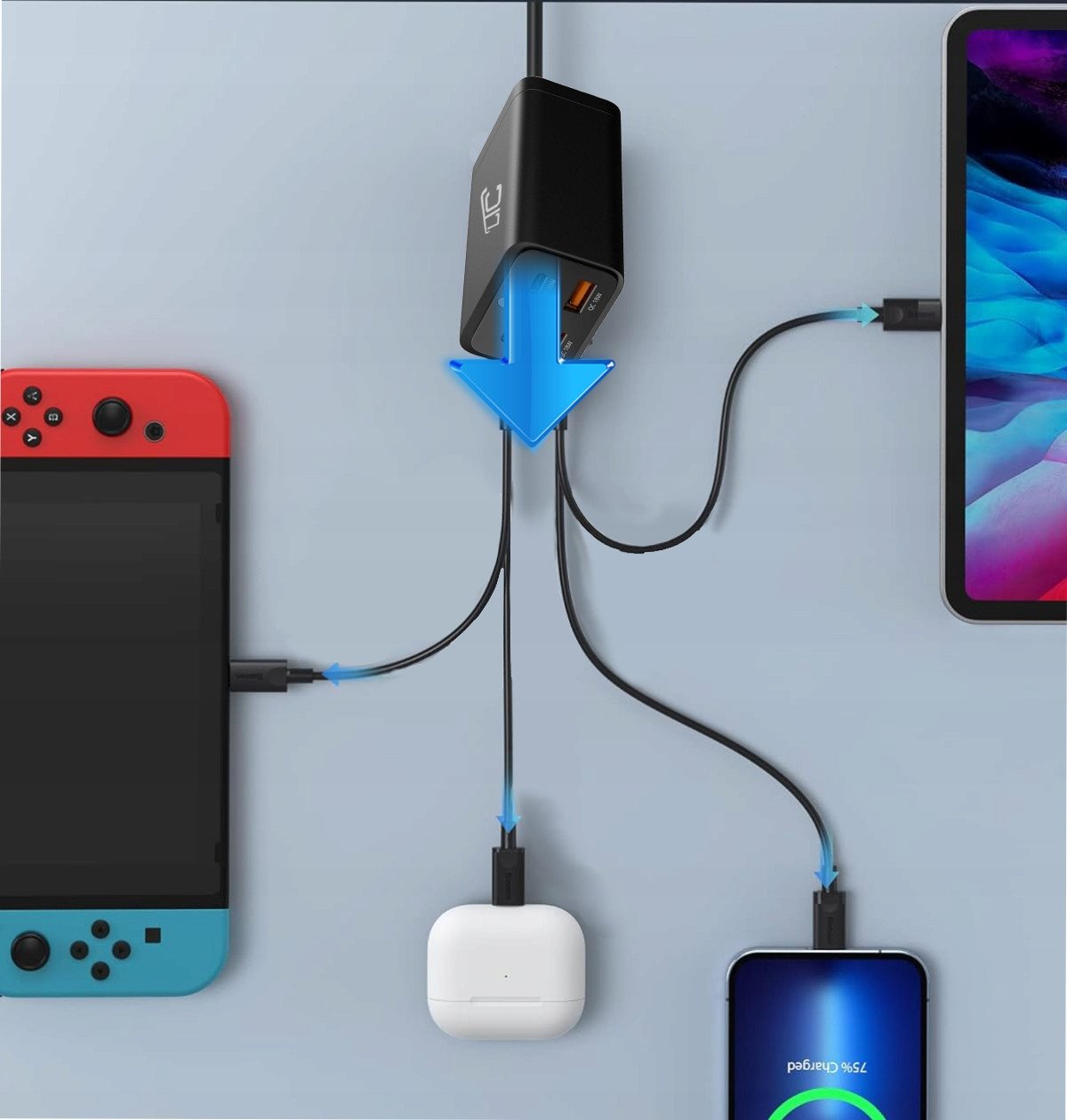 Karikues muri LTC Multi Charger, 80W, PD 20W PD 40W QC 3.0 2x USB, i zi