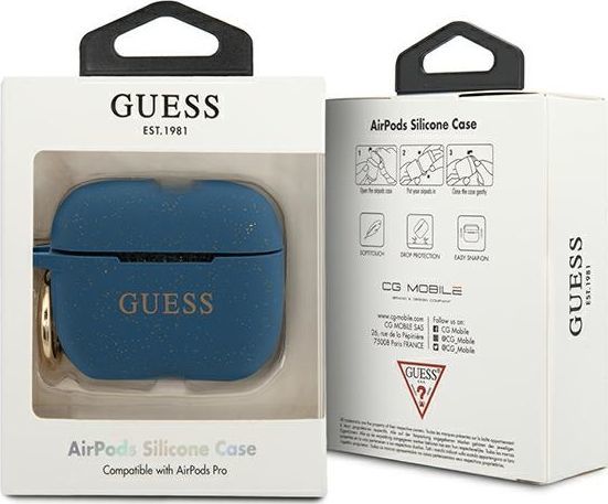 Kasë Guess GUACAPSILGLBL për AirPods Pro, e kaltër me vezullim