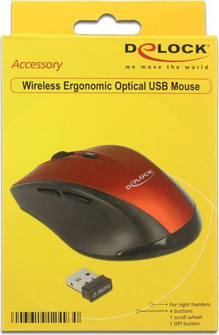 Maus Delock 12493, wireless, USB, i zi dhe i kuq