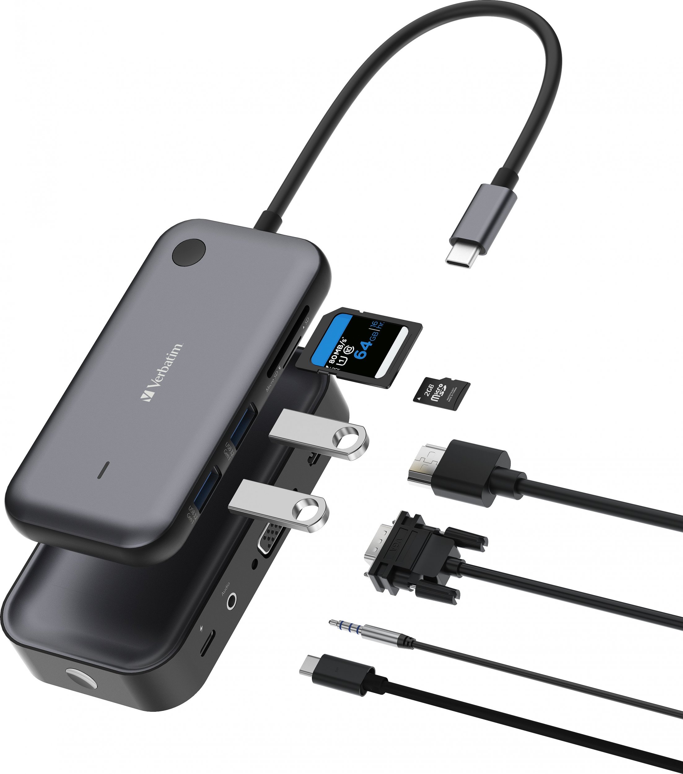 Adapter wireless për ekran Verbatim Share My Screen, USB C, Full HD 1080p, me hub
