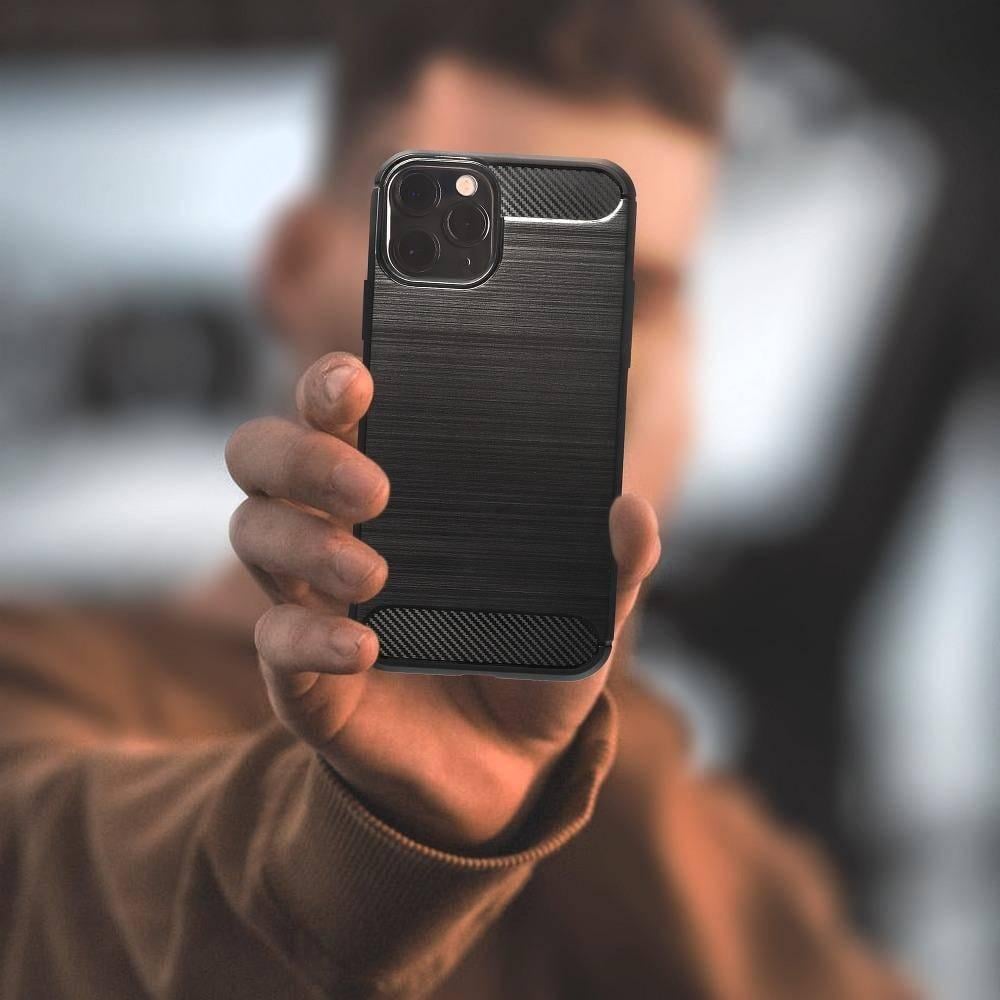 Këllëf telefoni Forcell Carbon për iPhone 13 Pro, silikon, i zi
