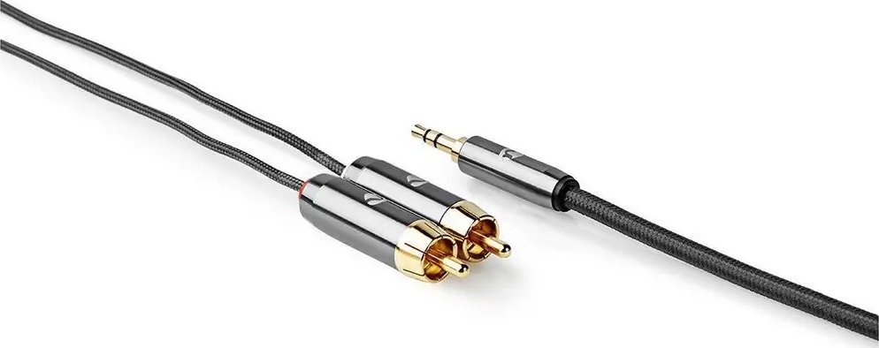 Kabllo audio Nedis Profigold, 1m, 2x RCA në 3.5mm, stereo, ari, najlon