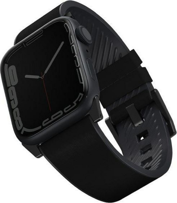Rrip ore Uniq Straden për Apple Watch, 42/44/45mm, lëkurë dhe silikon, i zi