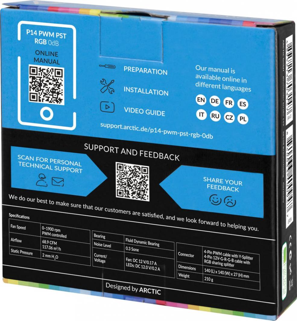 Ftohës Arctic P14 PWM PST RGB 0dB, 140 mm