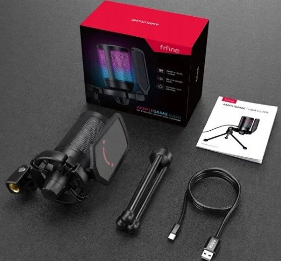 Mikrofon gaming Fifine AmpliGame A6VW, USB, RGB, i bardhë