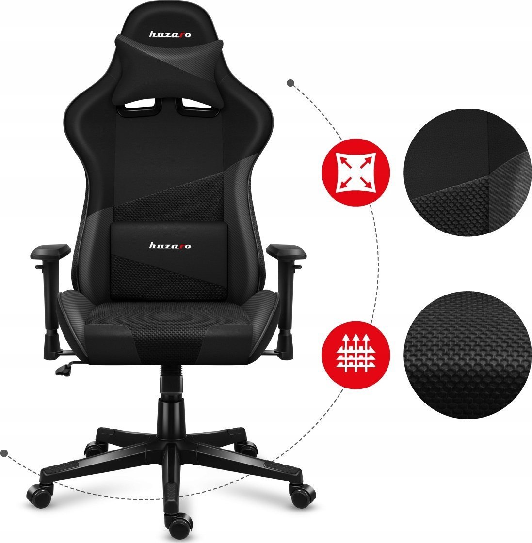 Karrige gaming Huzaro Force 6.2 Carbon, mekanizëm i rregullueshëm, deri 130kg, e zezë