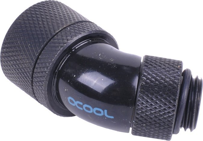 Lidhës 45° për ftohje uji Alphacool, G1/4 mashkull, për tuba 16/10 mm, i zi