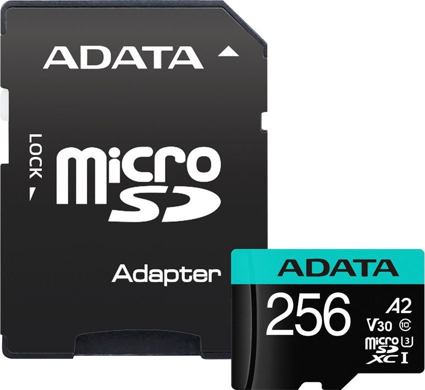 Kартичка меморија ADATA Premier Pro, 256GB, MicroSDXC UHS I U3 V30 A2, со SD адаптер