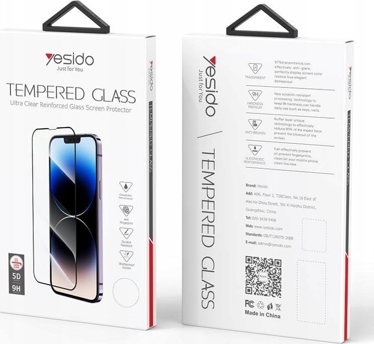 Mbrojtës ekrani Yesido Glass 5D TG01, për iPhone 15 Pro, xham 9H, transparent