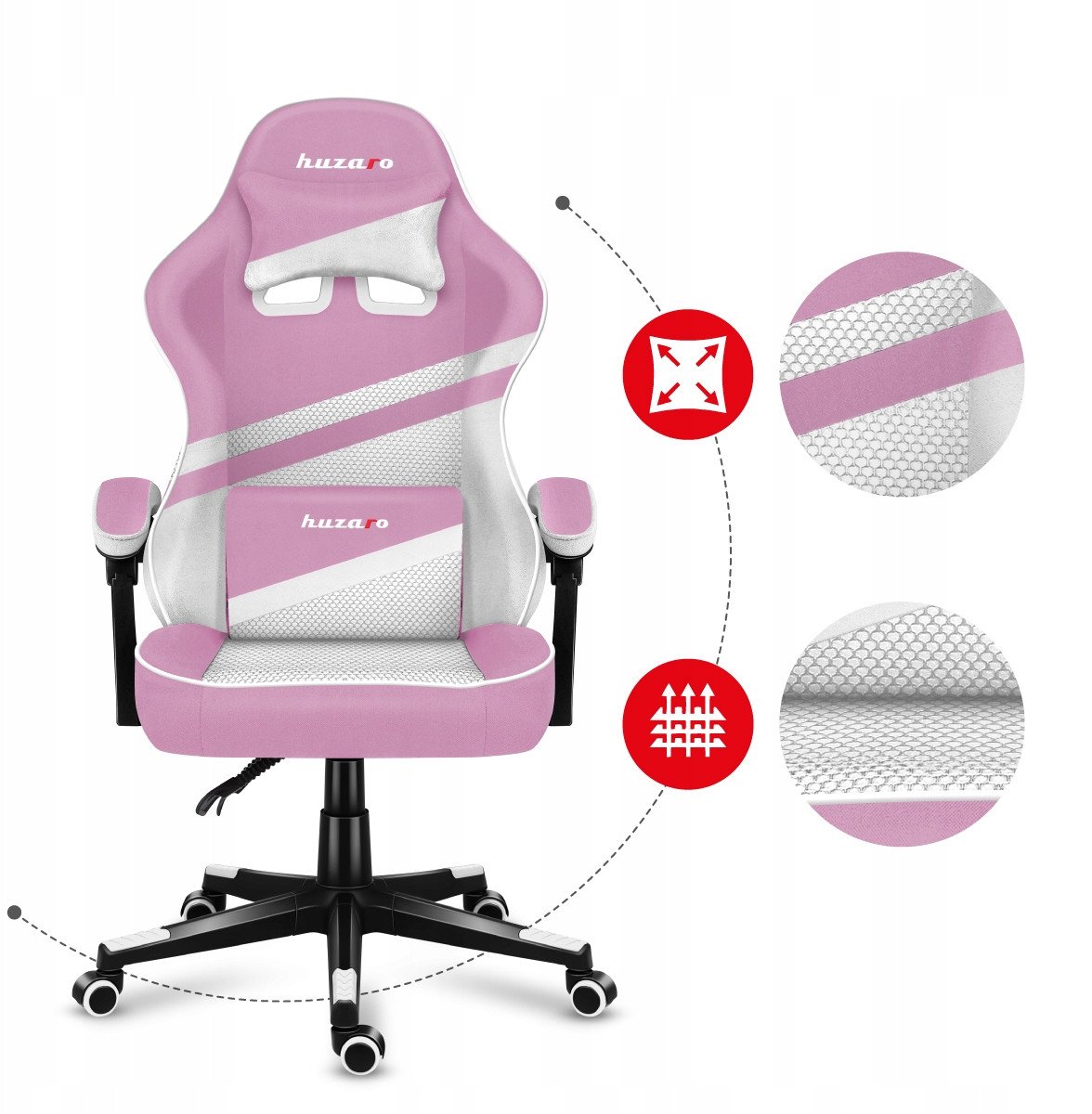 Karrige gaming Huzaro Force 4.4, rrjetë, deri 130 kg, rozë e bardhë