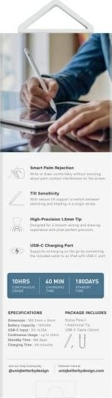 Stilolaps touch Uniq Pixo Lite 2.0, magnetik, për iPad, i bardhë