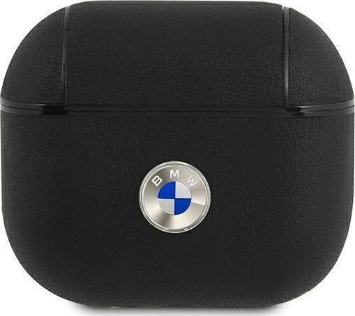Mbulesë BMW BMA3SSLBK për AirPods 3, lëkurë origjinale, me logo argjendi, e zezë