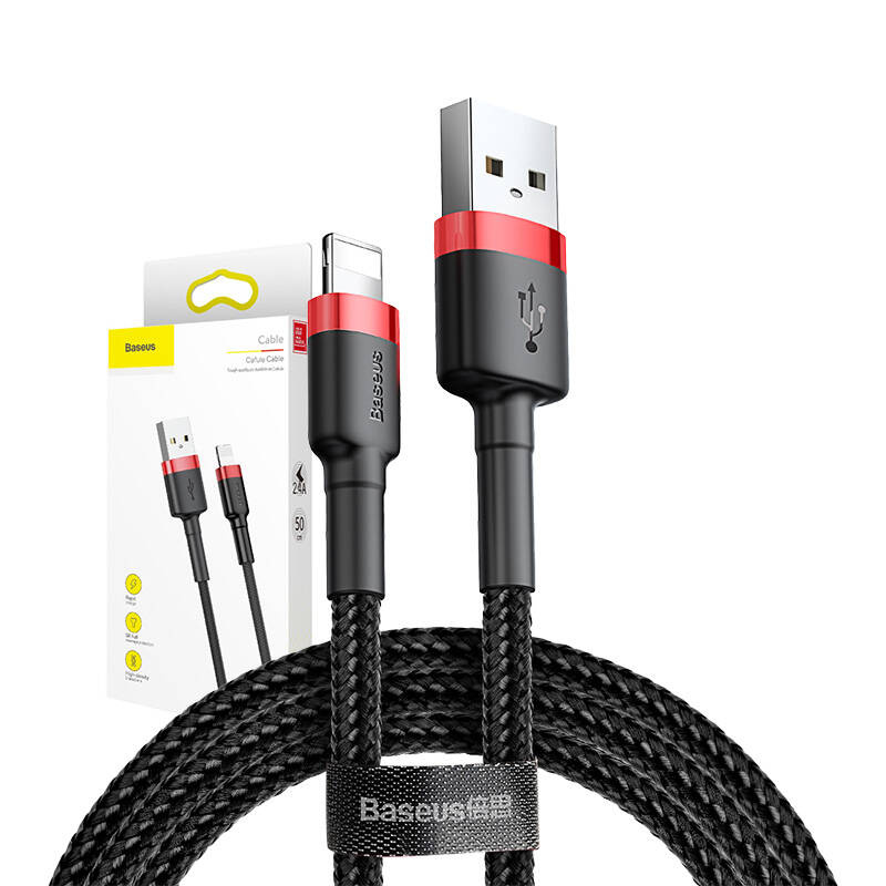 Kabllo USB Baseus CALKLF-A19, USB A në Lightning, 0.5 m, e zezë kuqe