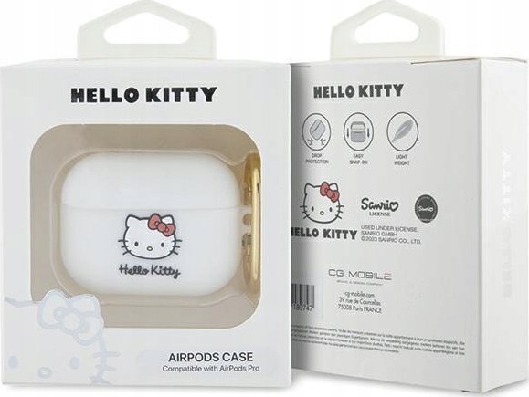 Kapak silikoni për AirPods Hello Kitty, me karabinë, rozë