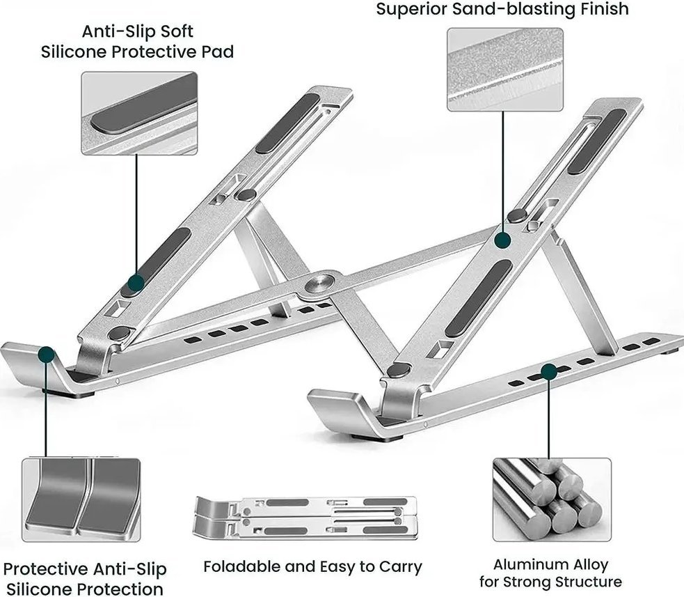 Stendë laptopi Swissten Aluminum, e rregullueshme, alumini, argjendi