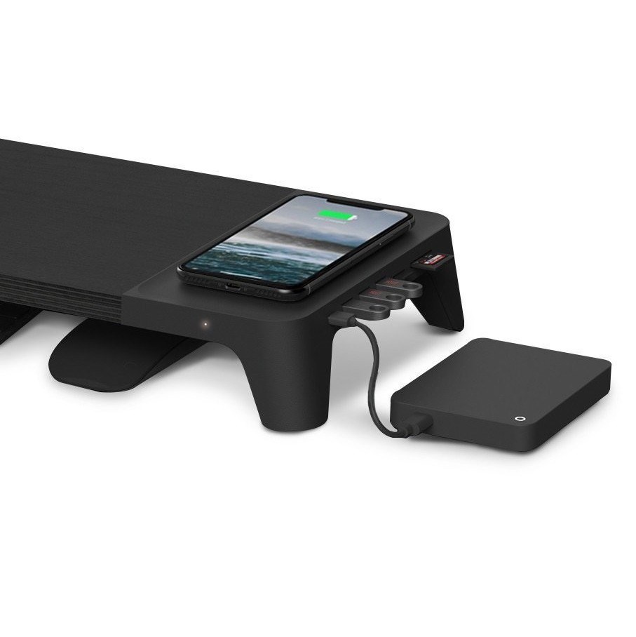 Mbajtëse monitori POUT EYES8 3-në-1, karikim wireless, e zezë