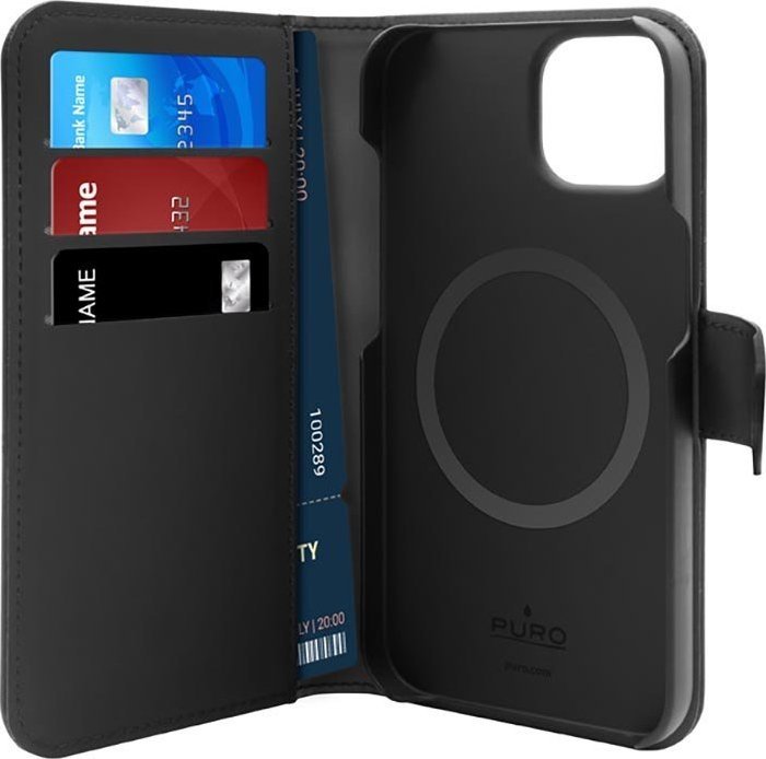 Këllëf portofol Puro Wallet Detachable MagSafe, për iPhone 14 Plus, 2 në 1, i zi