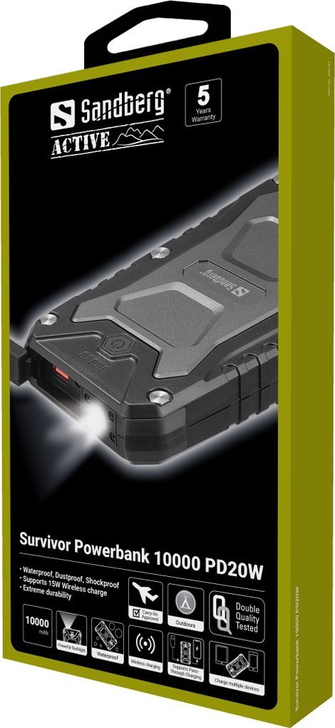 Powerbank Sandberg Survivor, 10000mAh, PD20W, IP65, i zi