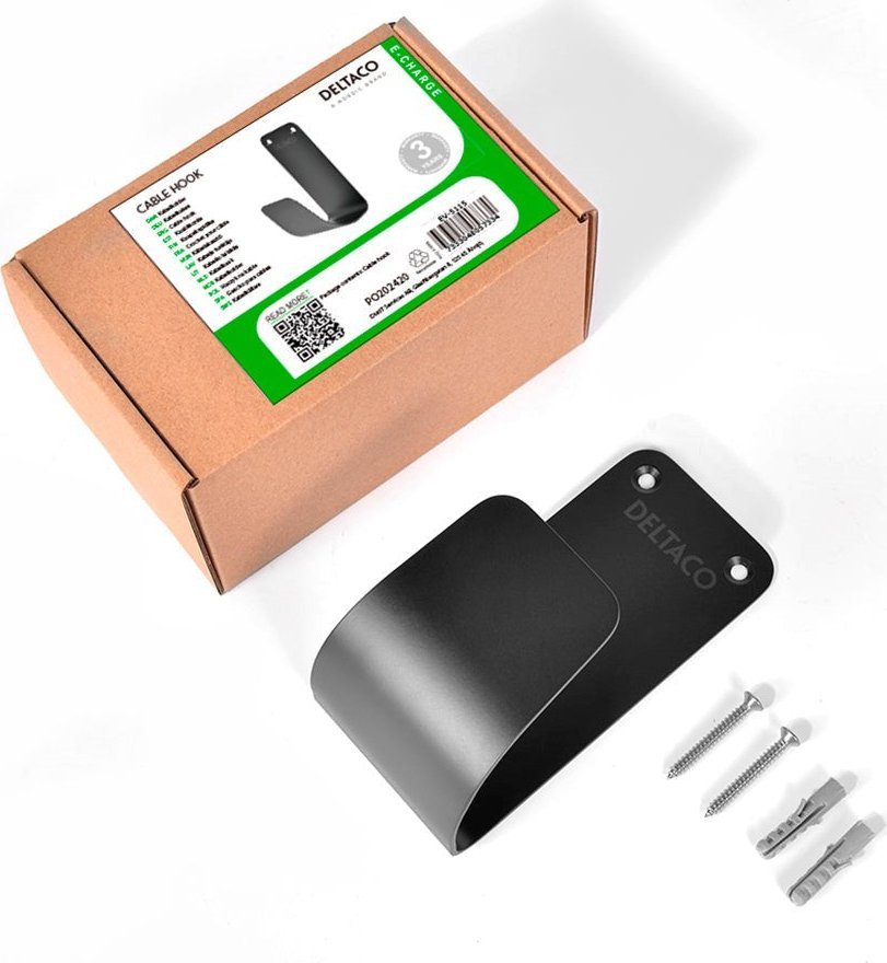 Mbajtëse muri për kabllo karikimi Deltaco E-Charge, çelik inox, e zezë