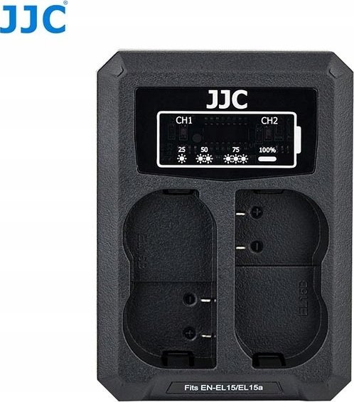 Karikues baterie JJC Dual-Channel, për Nikon EN-EL15 EN-EL15a EN-EL15b, me USB të dyfishtë, i zi