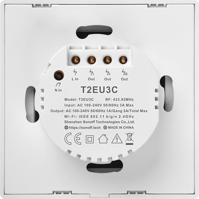 Ndërprerës inteligjent muri Sonoff TX, WiFi RF 433MHz, 3 kanale Touch, i bardhë