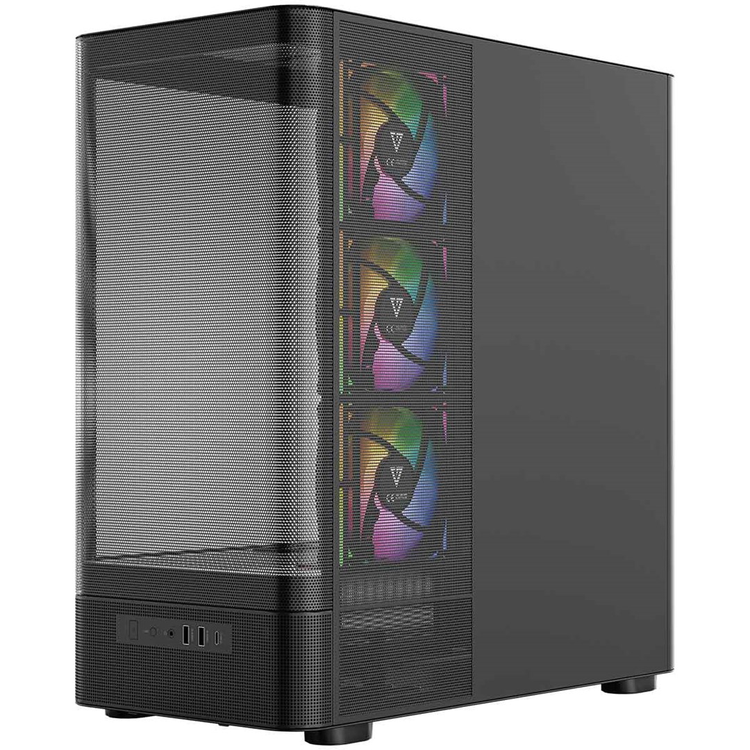 Kuti gaming MODECOM Volcano AQ400 ARGB, MIDI Tower, 4 ventilatorë ARGB, e zezë