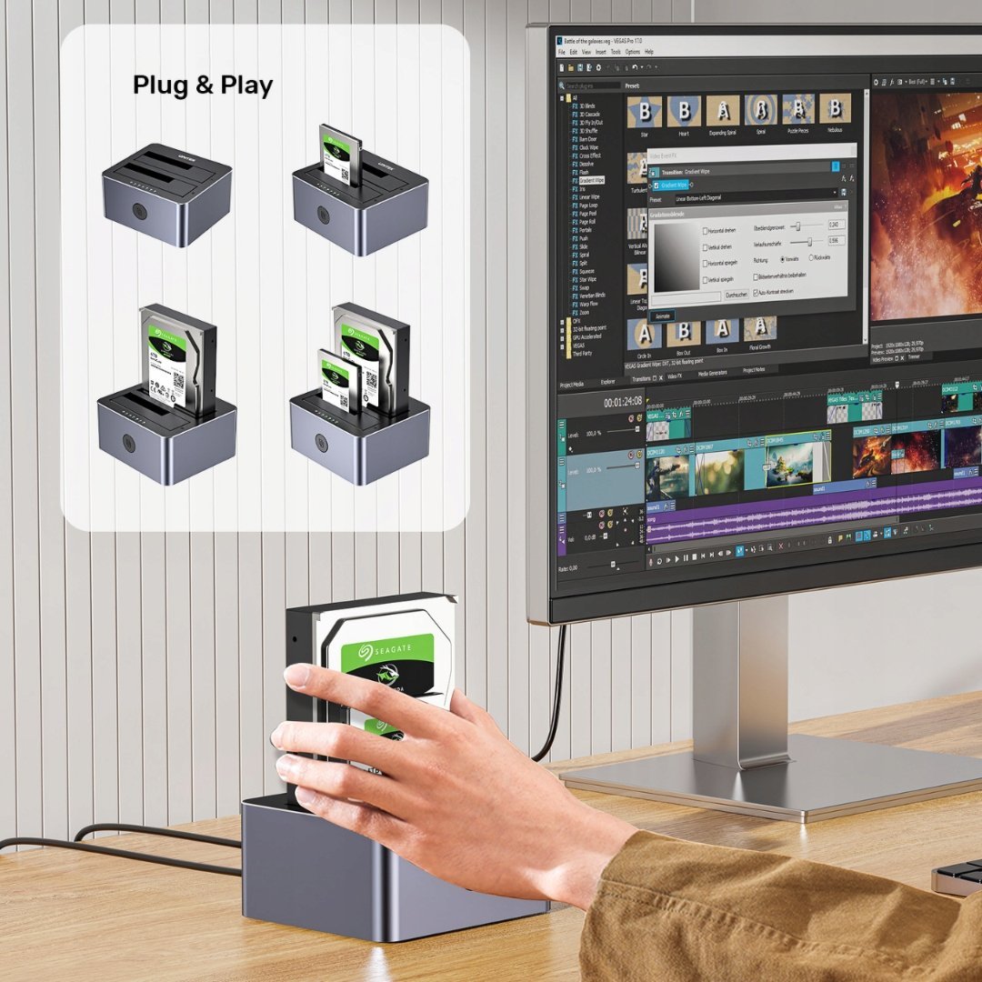 Stacion docking për disk SATA Unitek, 2 porta, klonim, USB