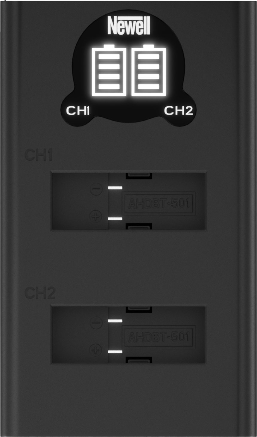 Karikues me dy bateri Newell DL-USB-C, për GoPro Hero 8, 1220mAh, i zi