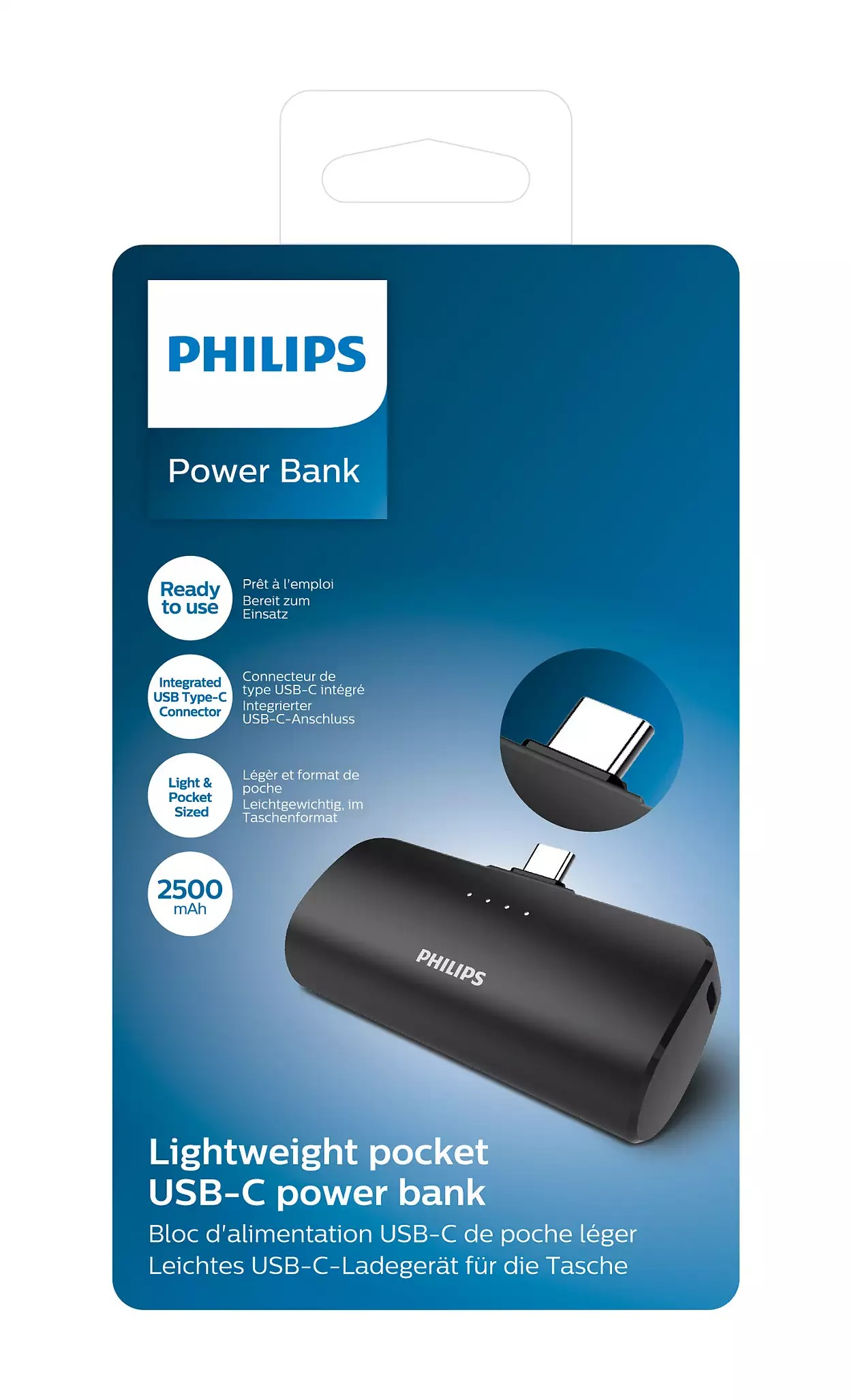 Powerbank Philips DLP2510C/00, 2500MAH 2.1A , type-C, i zi