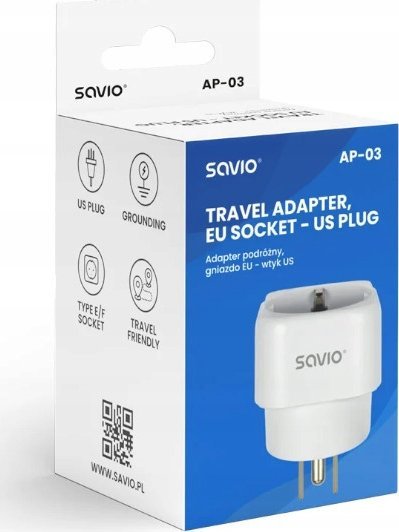 Përshtatës udhëtimi Savio AP-03, prizë EU në prizë US, i zi